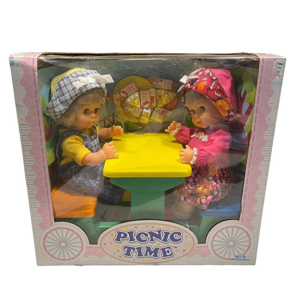 New Cititoy Picnic Time 1990 Baby Boy & Girl Dolls playset food table rare